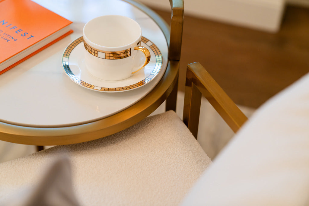 Gold stainless, Slate marble, slate marble table, gold and marble table, round table, round side table, gold and white table, furniture