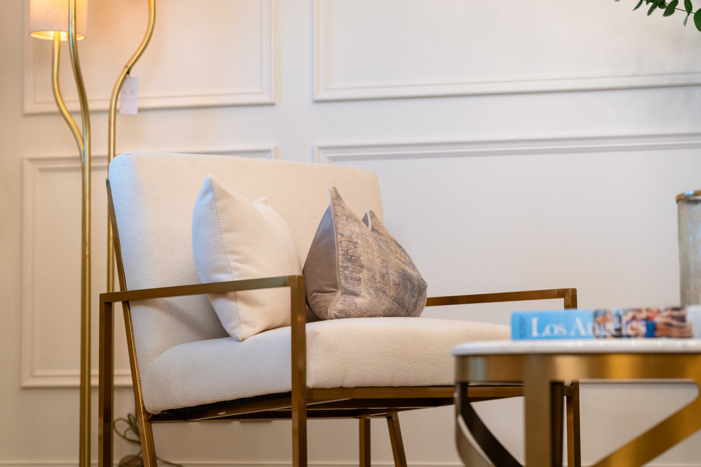 Furniture, Interiors, Gold chair, Gold furniture, Chair, Sofa chair, Gold sofa chair, Modern furniture, Fabric sofa chair, home decor