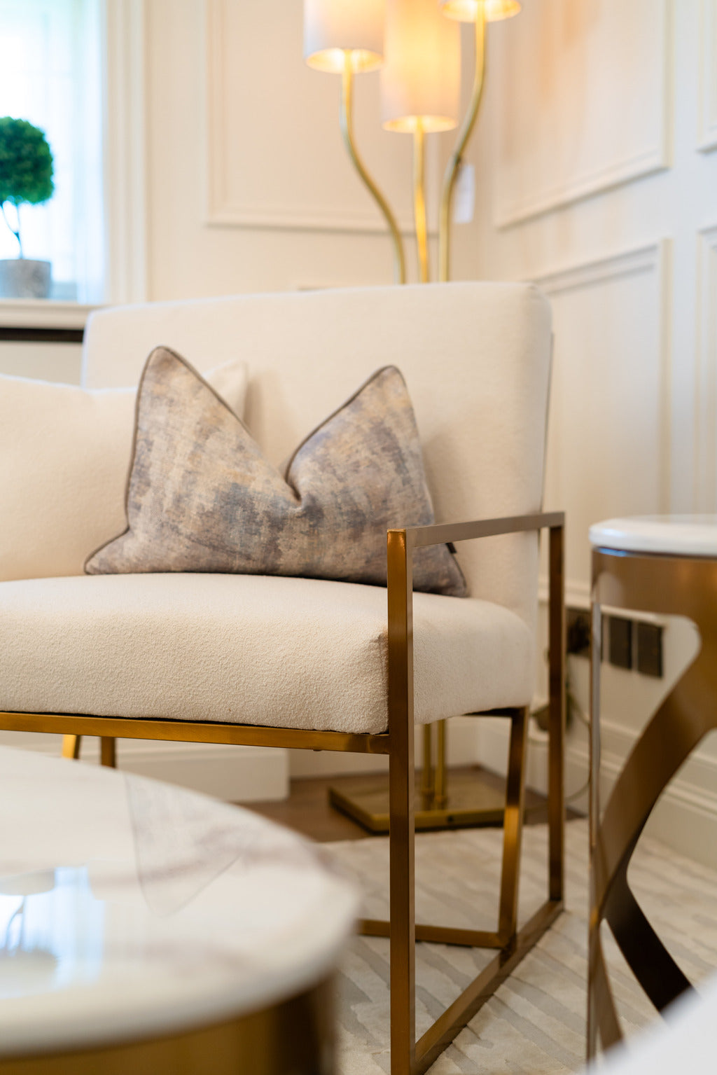 Furniture, Interiors, Gold chair, Gold furniture, Chair, Sofa chair, Gold sofa chair, Modern furniture, Fabric sofa chair