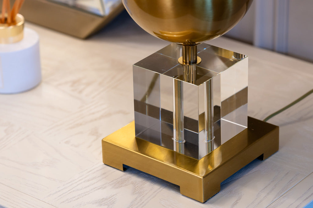 Gold lamps, Glass lamps, Lighting, console, Pink Lampshades, Gold, Glass cube lmap