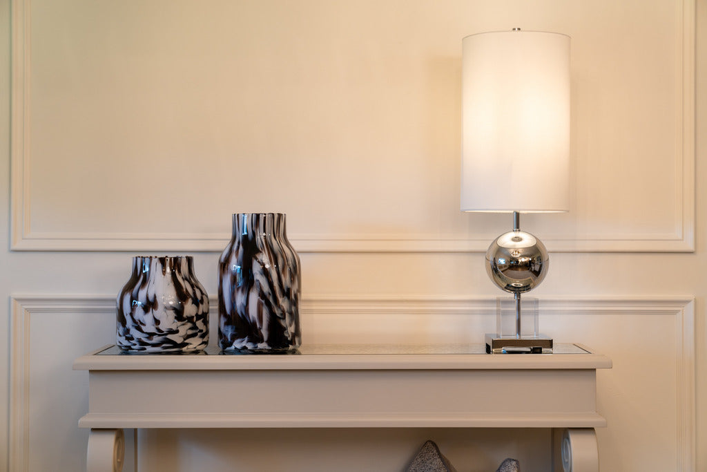 Mink console table, large console table, small console table, console, silver lamps, statement lamps, large lamps, lighting, furniture
