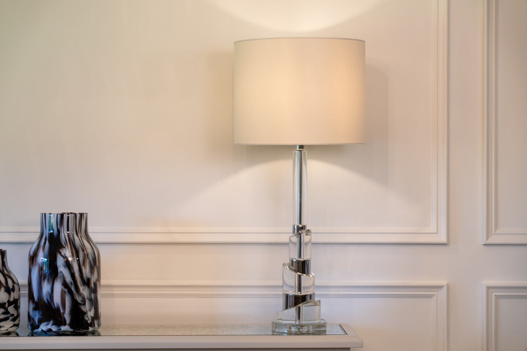 Silver lamps, Stainless silver, glass lamps, Silver and glass lamps, white lampshade, Lighting, Decor
