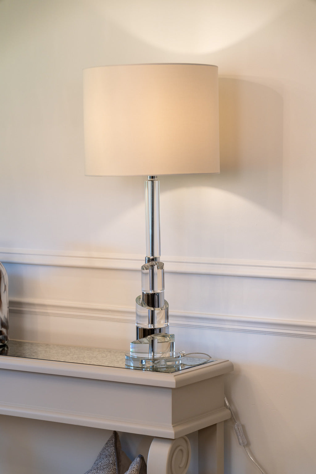 Silver lamps, Stainless silver, glass lamps, Silver and glass lamps, White Lampshade, Lights, decor