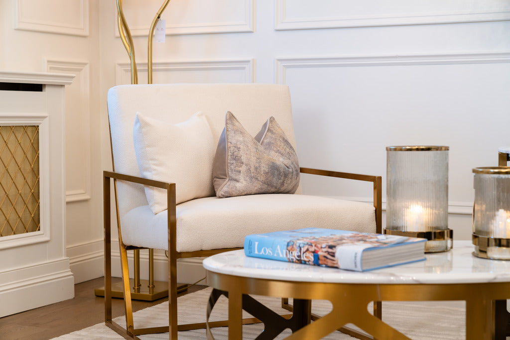 Furniture, Interiors, Gold chair, Gold furniture, Chair, Sofa chair, Gold sofa chair, Modern furniture, Fabric sofa chair, Home decor