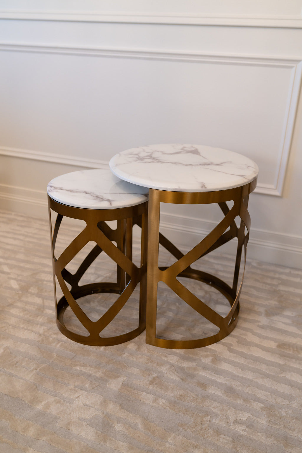 Gold and marble tables, gold, side table set, Table set