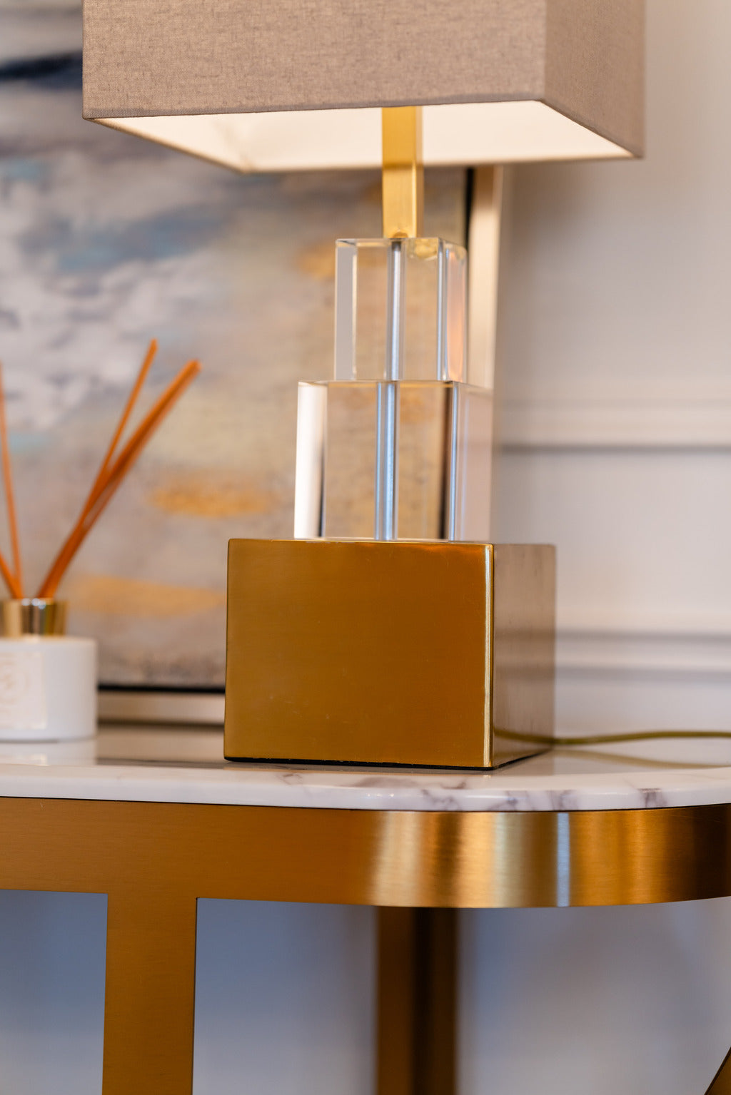 Gold and glass lamp, Lamps, statement lamps, table lamps, Lighting
