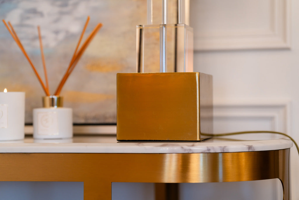 Gold and glass lamp, Lamps, statement lamps, table lamps, Lighting