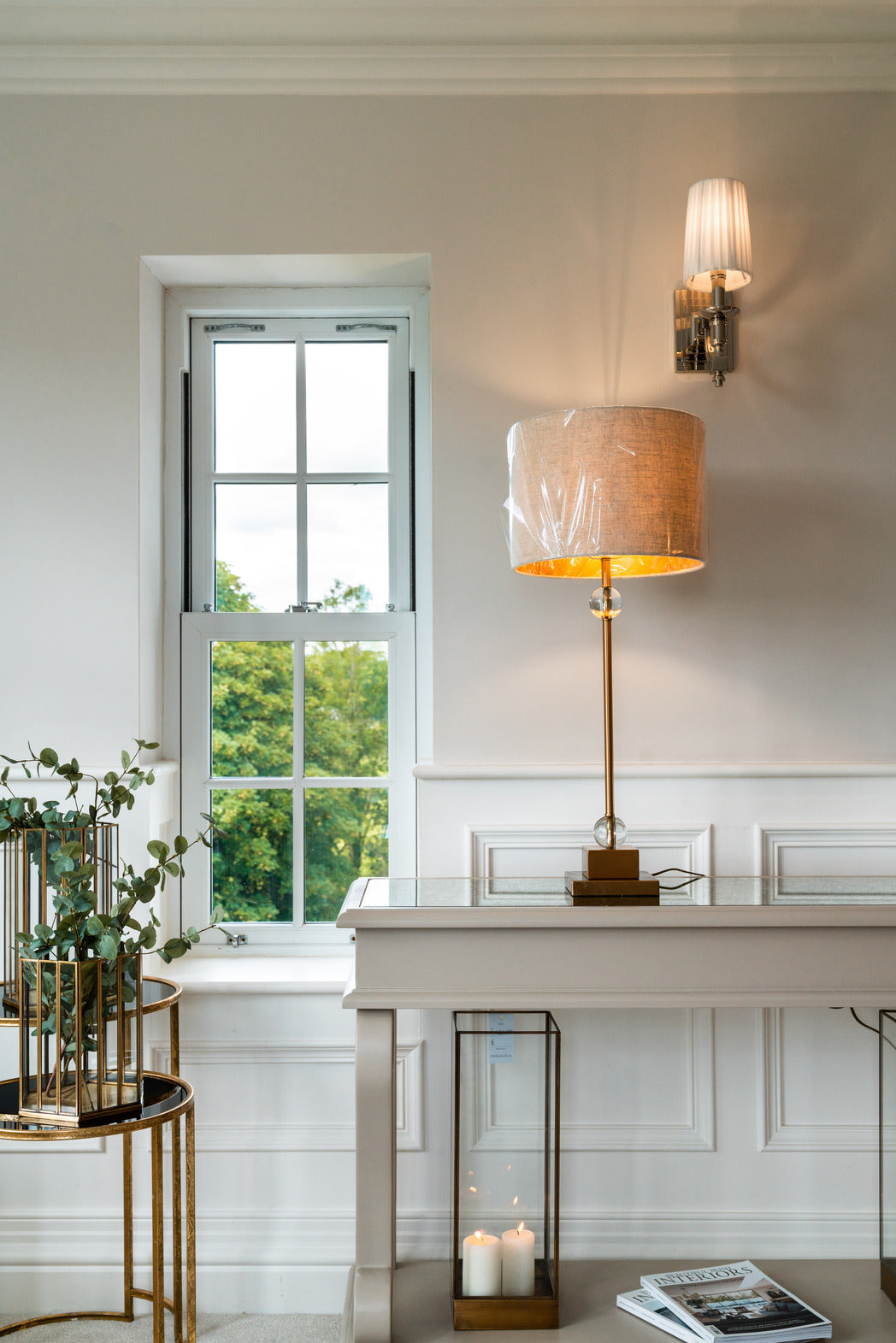 Lamp, Lighting, Furniture, Gold, Pink lampshade