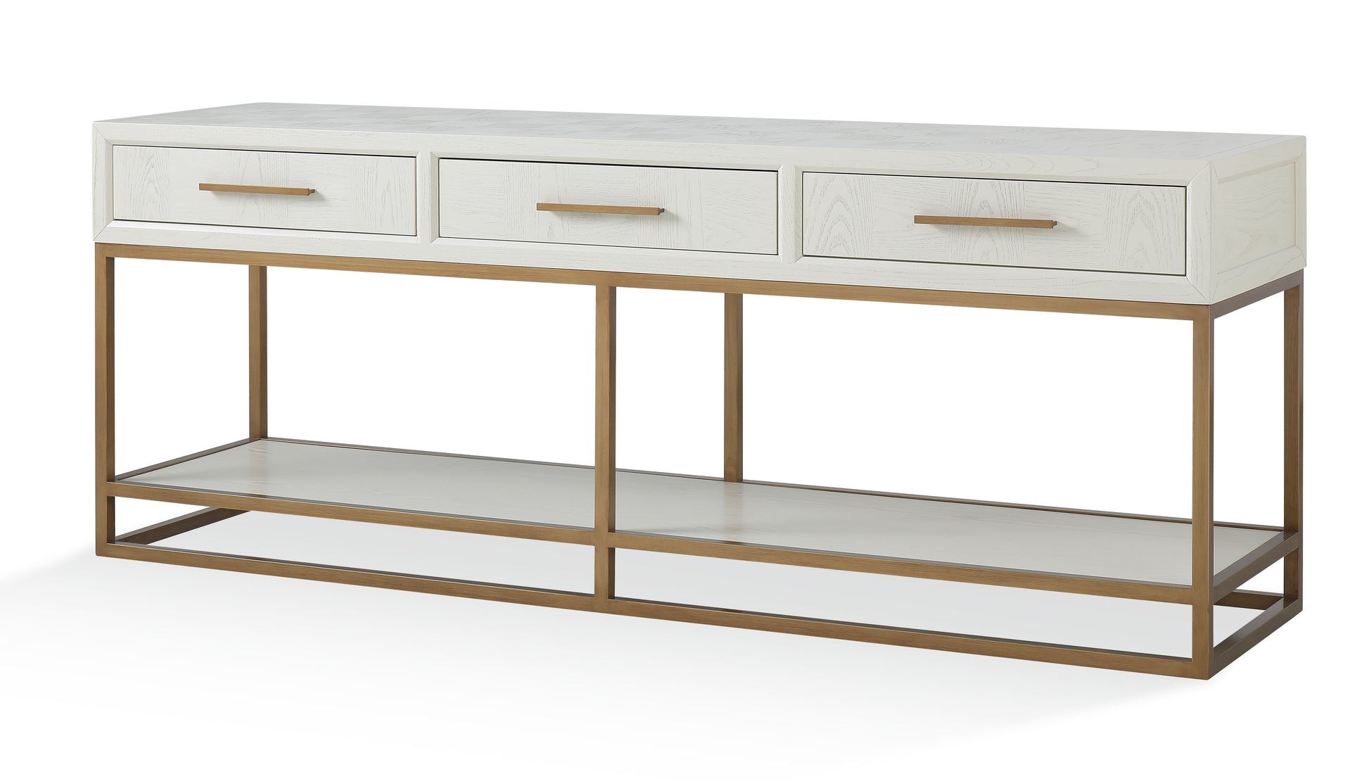 3 drawer console table, gold handles, White and gold table, Furniture, Large tables