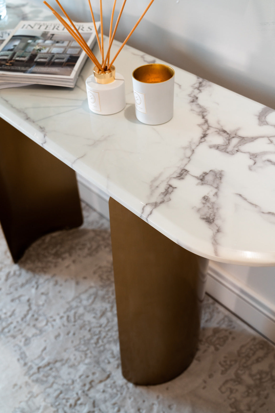 gold furniture, marble efffect, marble table top, marble table, console table, gold console table
