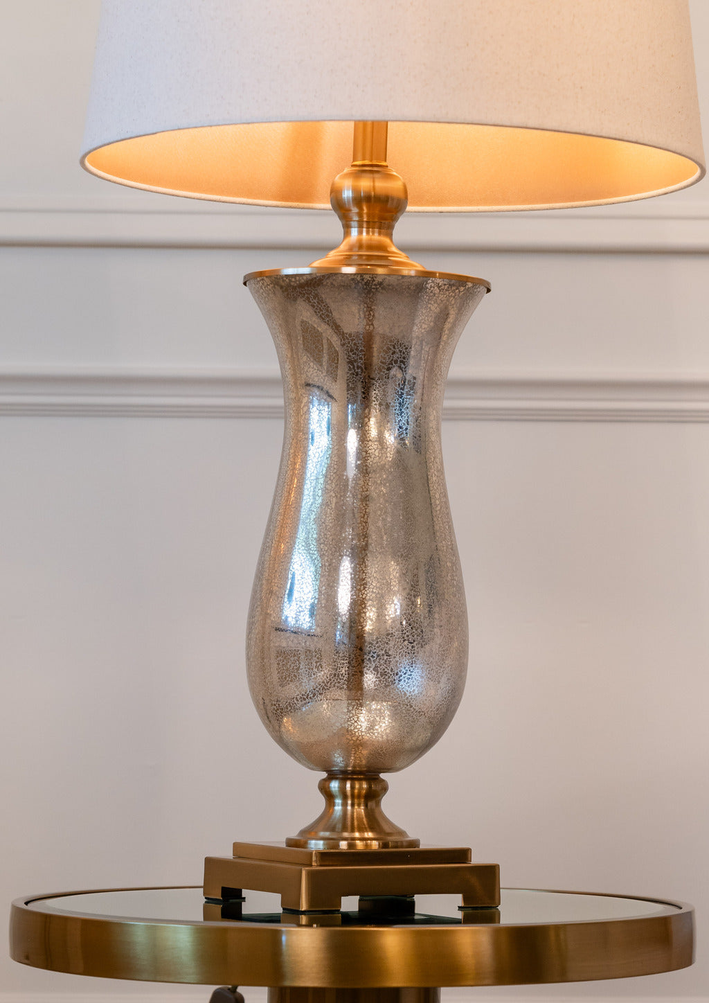 Gold table, Table lamp, Lighting, Gold lighting, gold furniture, Pink lampshade, Silver and gold