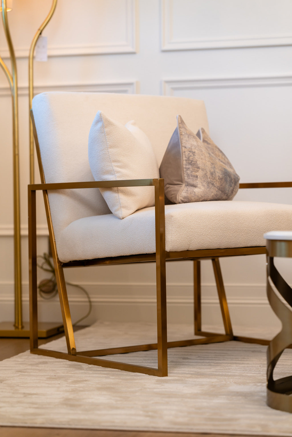 Furniture, Interiors, Gold chair, Gold furniture, Chair, Sofa chair, Gold sofa chair, Modern furniture, Fabric sofa chair