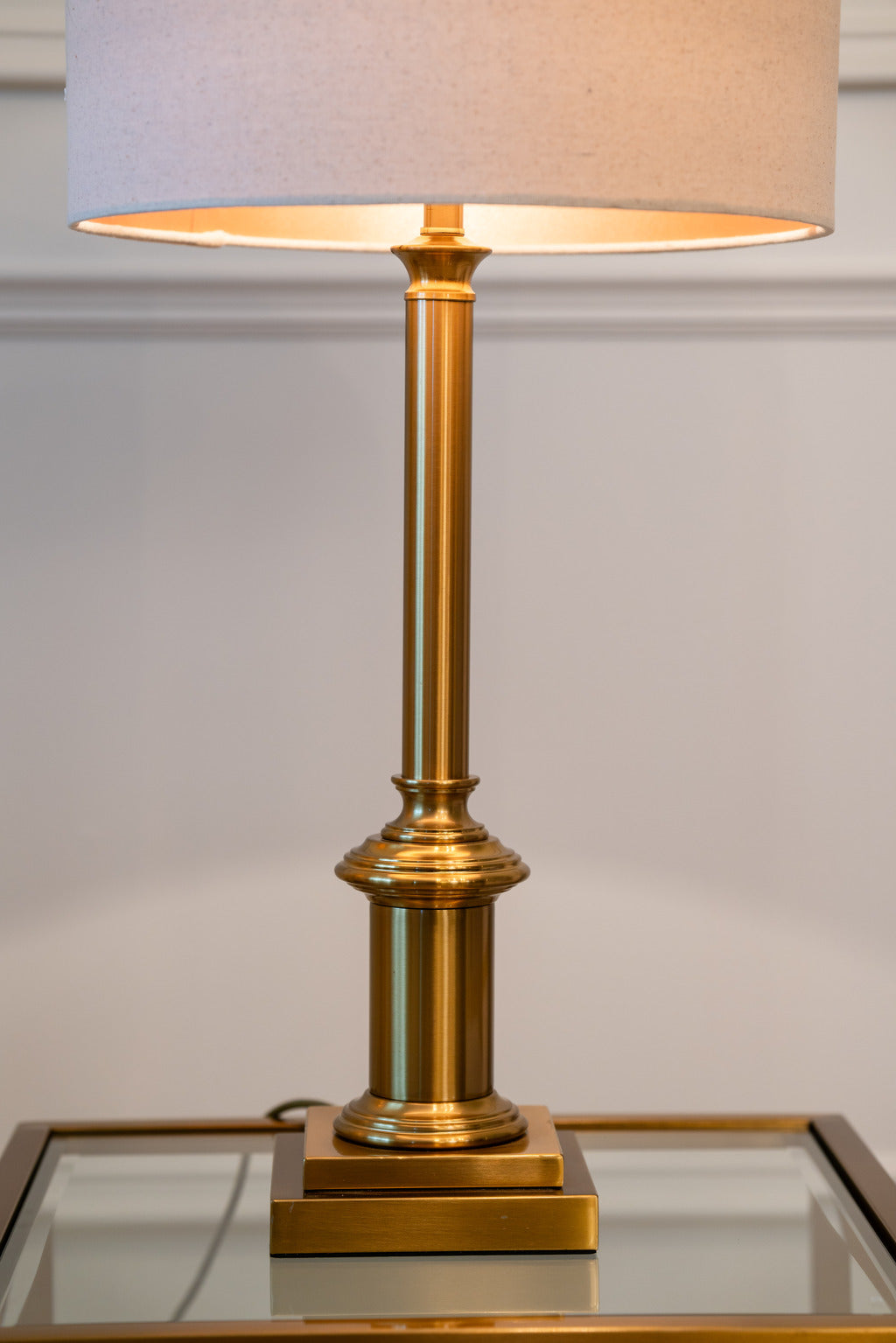 Gold lamp, Gold furniture, Gold table, Glass table, Modern furniture, blush lampshade