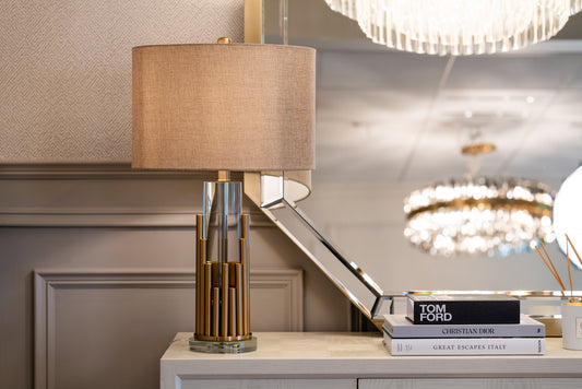 statement table lamp, statement lamp, neutral lamp, gold lamp, table lamp, lighting, furniture