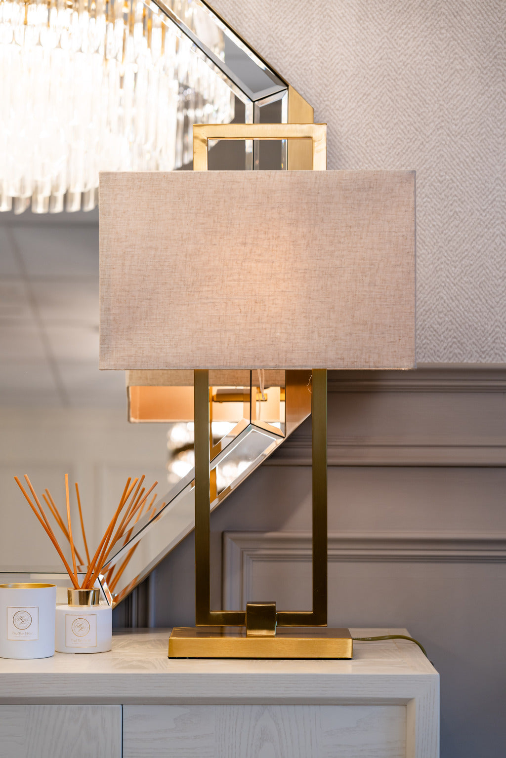 Gold lamps, lighting, Pink lampshades, Statement Lamps