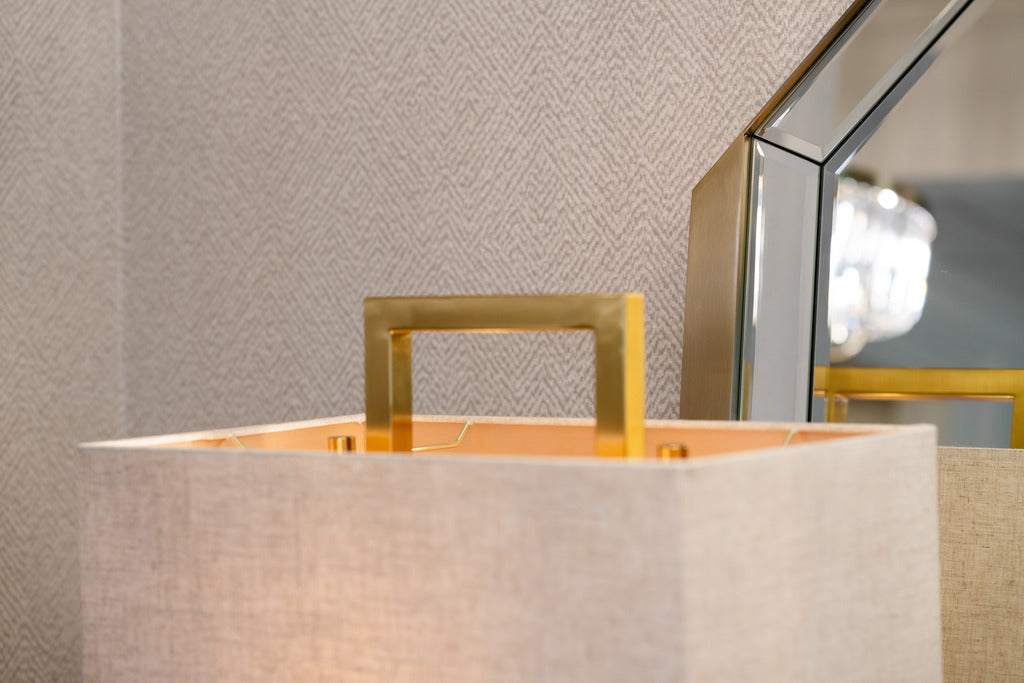 Gold lamp, lighting, pink lampshade, Table lamps, Statement lamps