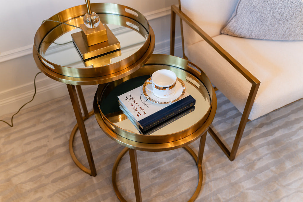 Table set, Gold, tempered glass table, Furniture