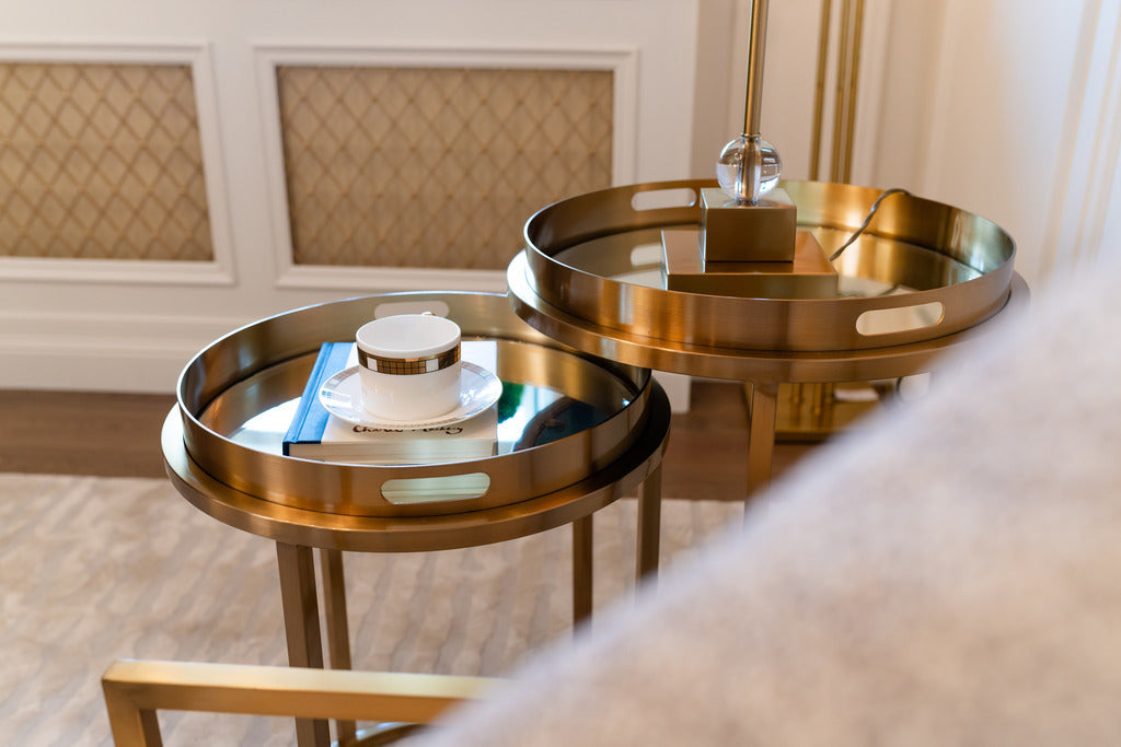 Table set, Gold, tempered glass table, Furniture