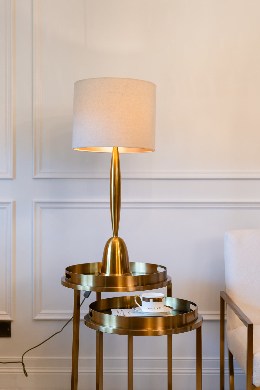 Gold stainless, temperred glass, glass tables, glass side tables, table lamp
