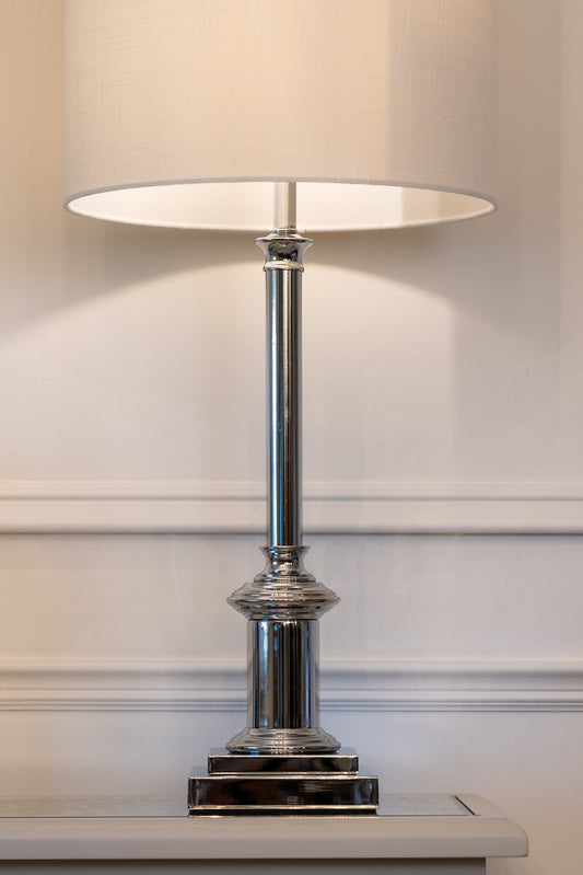 Silver lamp, Silver table lamp, Table lamp, white lampshade, Furniture, lighting, Home decor