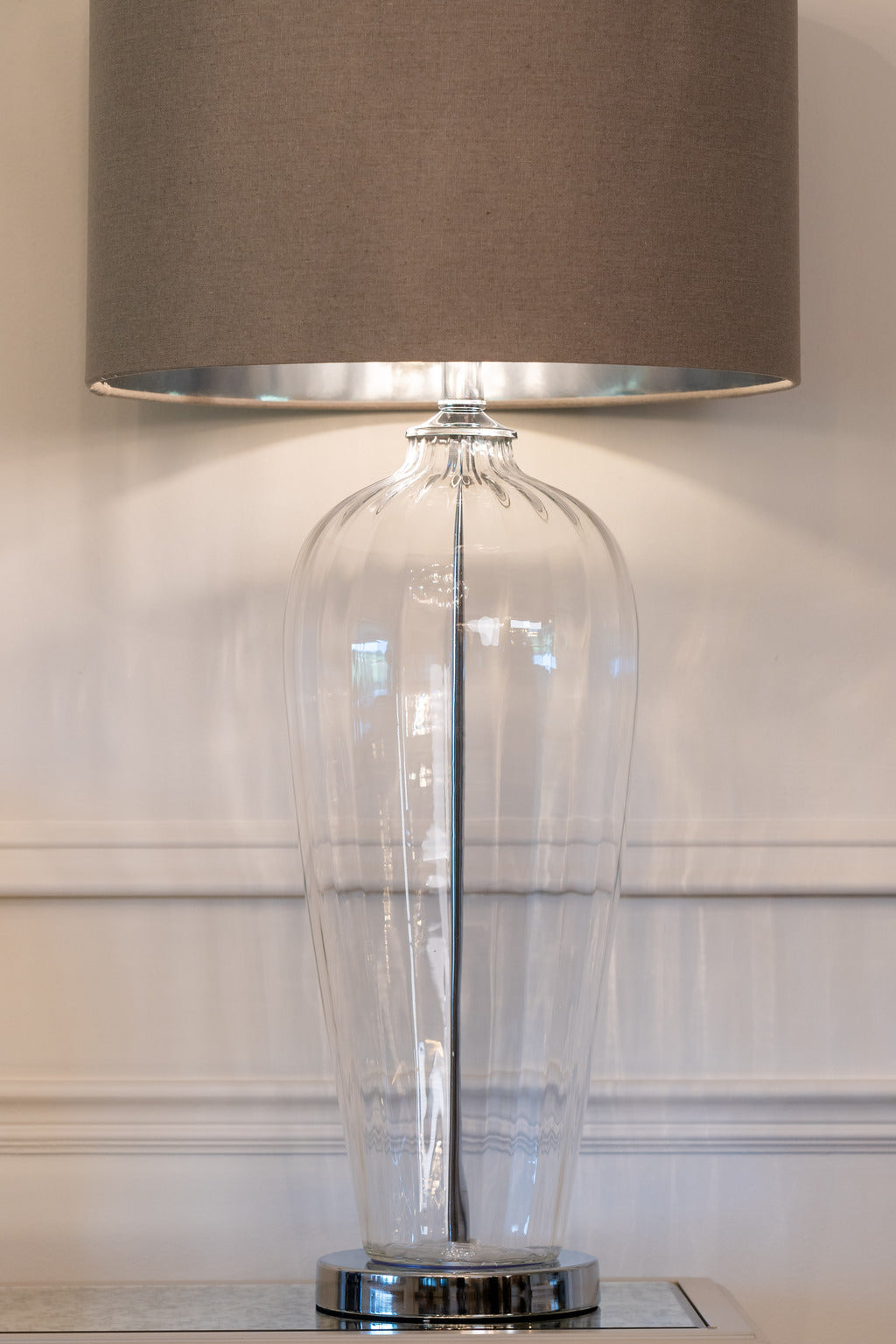 Glass Lamp, Dark lampshades, Silver and glass lamps, Large lamp, Statement decor, Decor