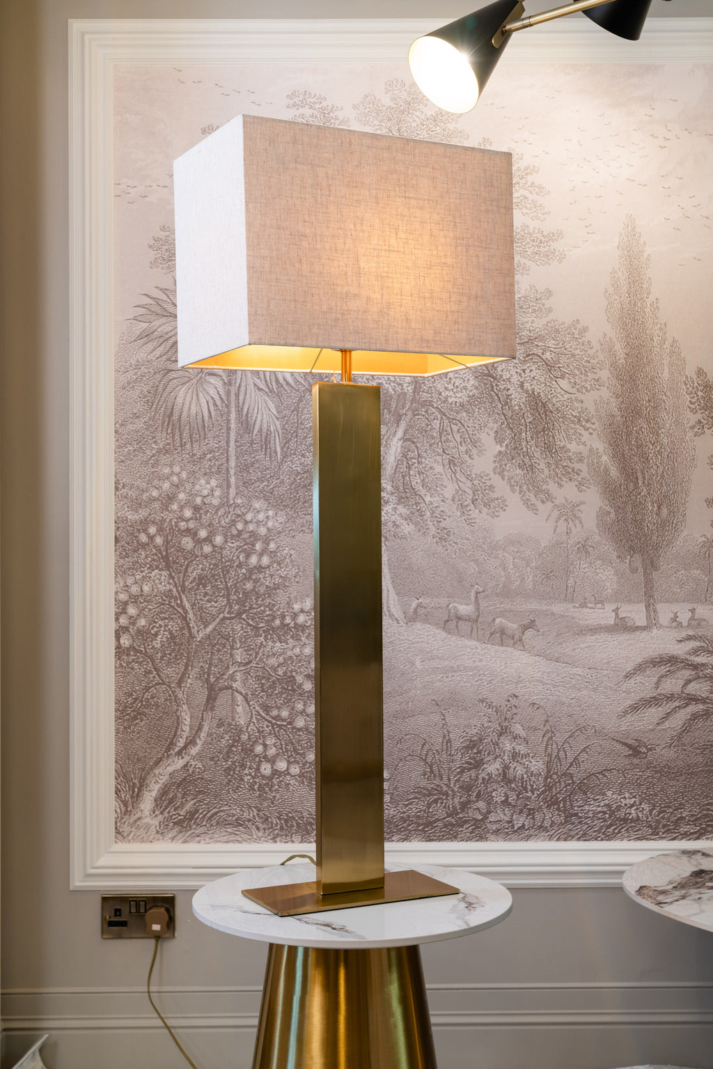 Large table lamp, gold lamp, pink lampshade, Lighting, Statement lamps