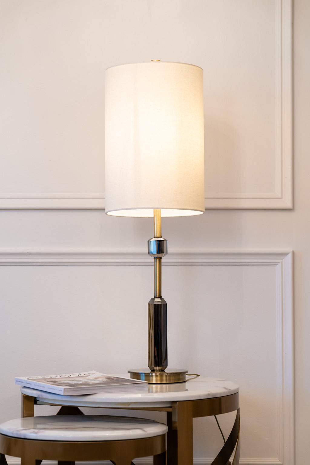 gold lamp, white lampshade, Gold and White lamp, Lighting, Lamps