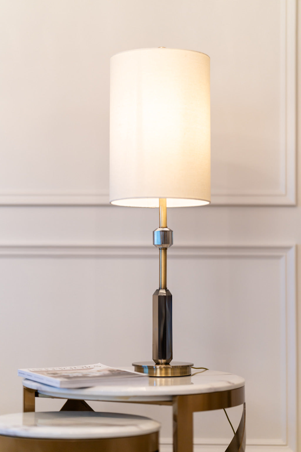 gold lamp, white lampshade, Gold and White lamp, Lighting, Lamps