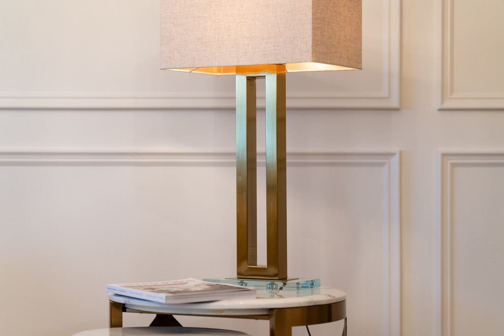 Gold lamps, lighting, pink lampshade, statement lamps