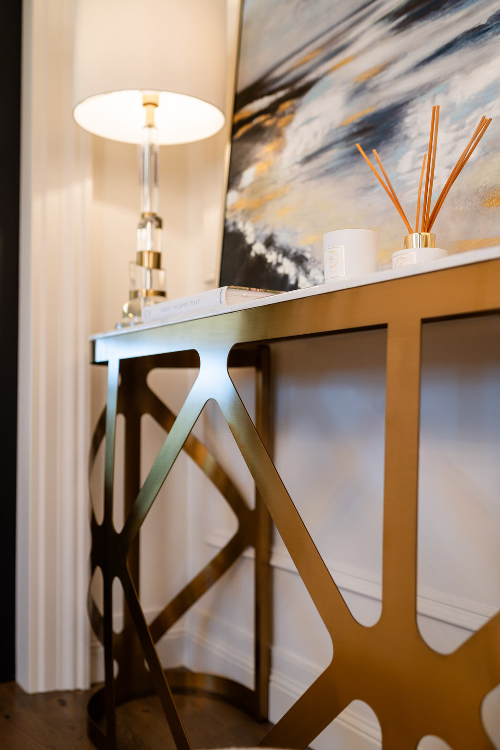 Interior design, phototgraphy, ,gold furniture, console table, gold, lighting