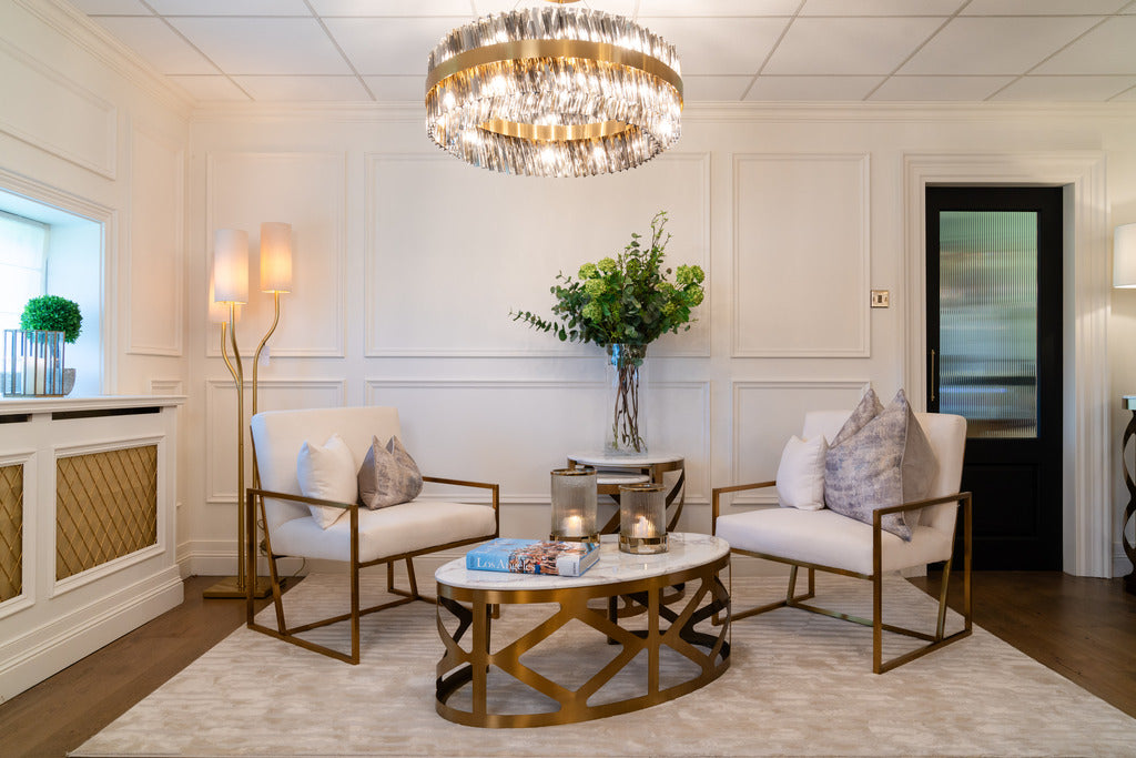 Interior Showrooms, Interior design, gold furniture, gold chairs, unique furniture